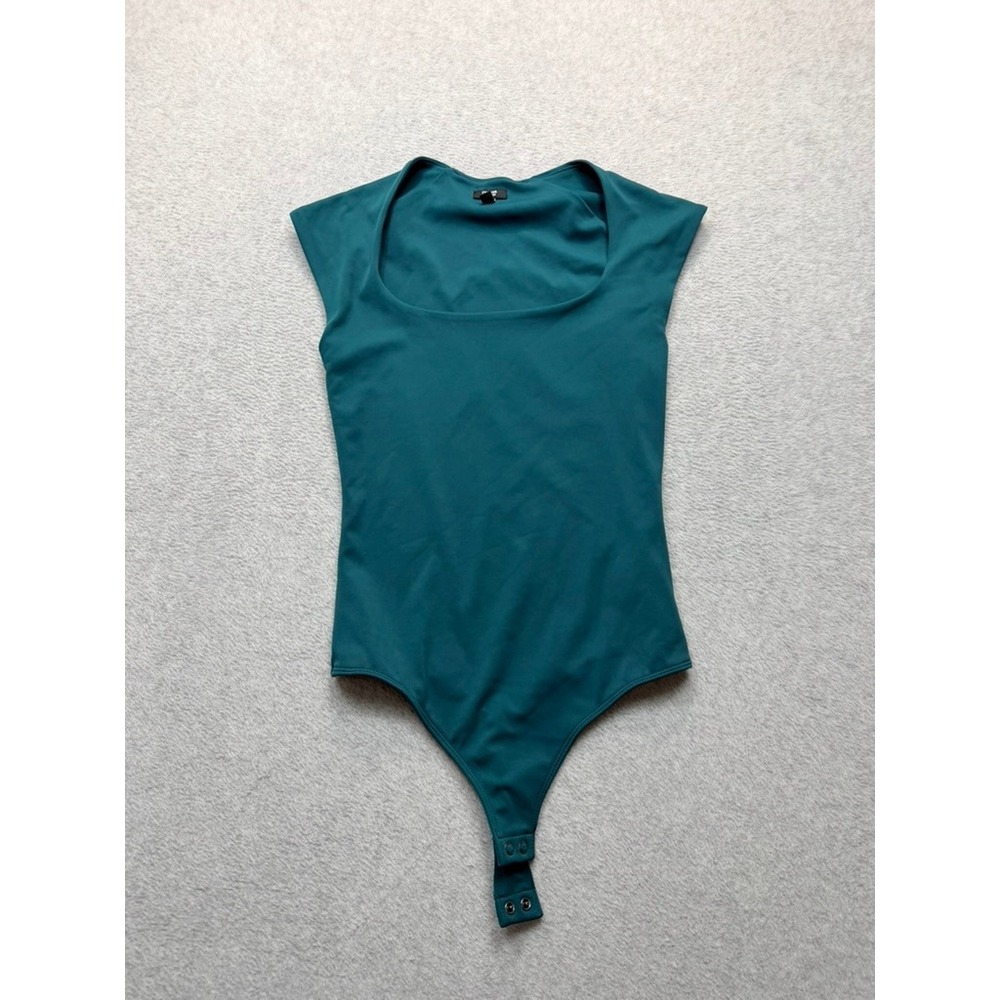 Express Sleeveless Square Neck Bodysuit Deep Teal Cap Sleeve Knit Top Small